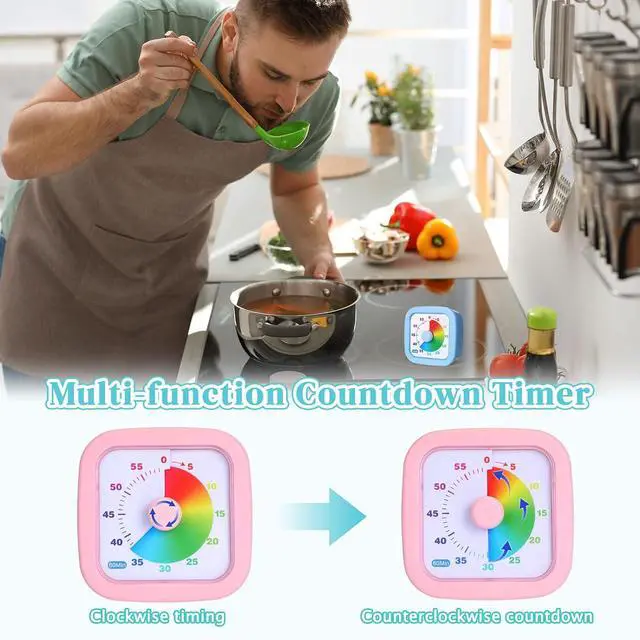 Alt view image 6 of 7 - 4 Pack Visual Timer 60 Minute Countdown Timer Colored Countdown Clock for Homeschool Supplies Study Tool, Classroom Home Office Time Management Tool(Gradient,Pink, Blue, Yellow, Green)