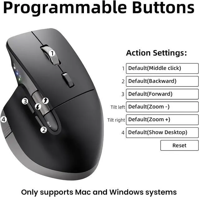 Alt view image 5 of 7 - Ergonomic Wireless Bluetooth Mouse with 6 Programmable Buttons(Mac/Windows), Multi-Device, Flying Scroll & Side Wheel, 5 Level DPI, Rechargeable Silent Mice for Laptop, PC, Tablet, MacBook.