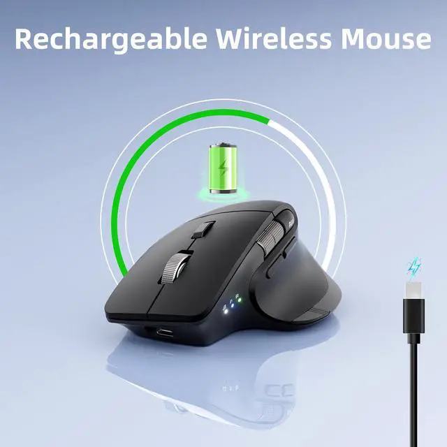 Alt view image 7 of 7 - Ergonomic Wireless Bluetooth Mouse with 6 Programmable Buttons(Mac/Windows), Multi-Device, Flying Scroll & Side Wheel, 5 Level DPI, Rechargeable Silent Mice for Laptop, PC, Tablet, MacBook.