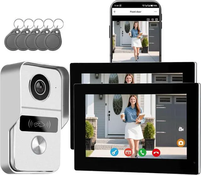 Main image of Wired Video Doorbell Apartment Intercom System, 1080P Doorbell Camera, 7-inch Touch Screen, Night Vision, Remote Unlock, Two-Way Intercom for Villa, Home, Office, with 1 Camera and 2 Monitors