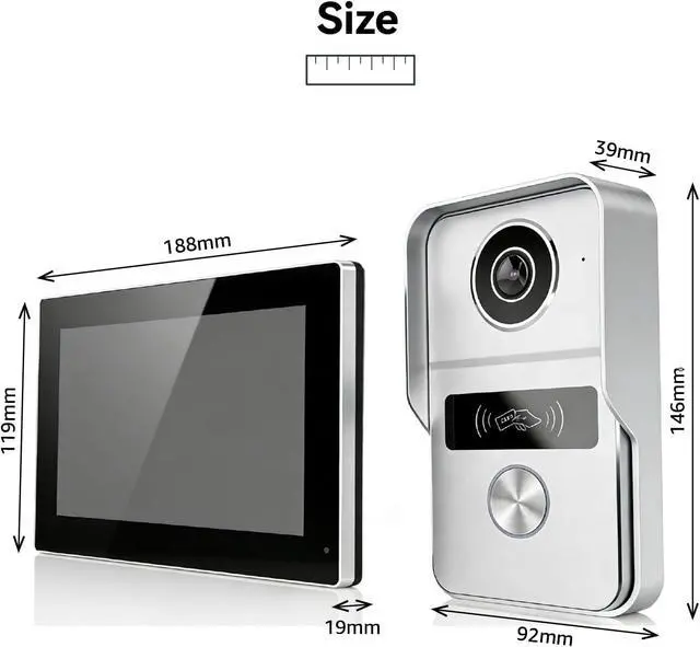 Alt view image 4 of 7 - Wired Video Doorbell Apartment Intercom System, 1080P Doorbell Camera, 7-inch Touch Screen, Night Vision, Remote Unlock, Two-Way Intercom for Villa, Home, Office, with 1 Camera and 2 Monitors