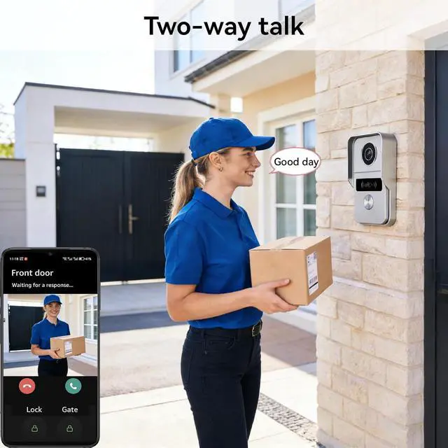 Alt view image 6 of 7 - Wired Video Doorbell Apartment Intercom System, 1080P Doorbell Camera, 7-inch Touch Screen, Night Vision, Remote Unlock, Two-Way Intercom for Villa, Home, Office, with 1 Camera and 2 Monitors