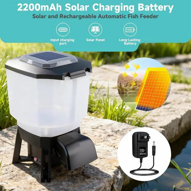 Alt view image 2 of 7 - Solar Automatic Fish Feeder for Pond, Big Tank Auto Outdoor Koi Fish Feeder