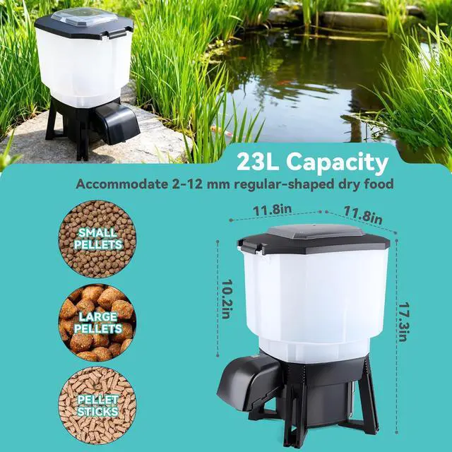 Alt view image 3 of 7 - Solar Automatic Fish Feeder for Pond, Big Tank Auto Outdoor Koi Fish Feeder