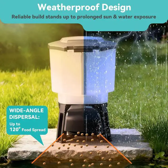 Alt view image 4 of 7 - Solar Automatic Fish Feeder for Pond, Big Tank Auto Outdoor Koi Fish Feeder