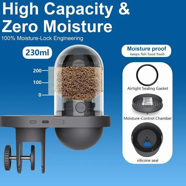 Alt view image 2 of 7 - WiFi Automatic Fish Feeder with 2.5K Camera, 2.4/5G Smart App Remote Control, Vacation Feeding Timer, Precision Fish Food Dispenser, 230ML Moisture-Proof Aquatic Pet Feeder for 10+ Gallon Tank