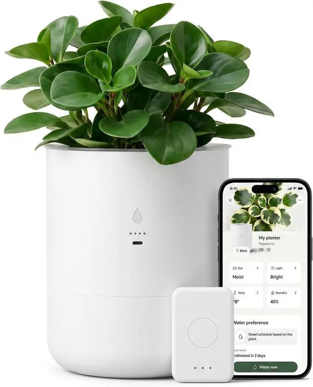 Main image of 8 Inch Smart Self Watering Planter with WiFi Bridge & App Control AI Plant Care System with Sensors, Automatic Watering, Alerts Modern Indoor Planter for Houseplants