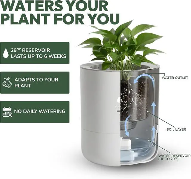 Alt view image 3 of 7 - 8 Inch Smart Self Watering Planter with WiFi Bridge & App Control AI Plant Care System with Sensors, Automatic Watering, Alerts Modern Indoor Planter for Houseplants
