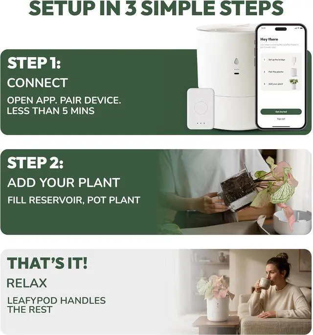 Alt view image 5 of 7 - 8 Inch Smart Self Watering Planter with WiFi Bridge & App Control AI Plant Care System with Sensors, Automatic Watering, Alerts Modern Indoor Planter for Houseplants