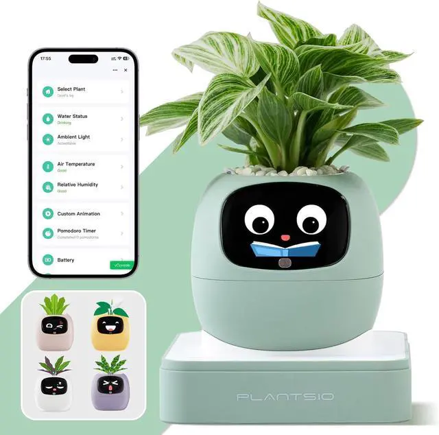 Main image of Smart Plant Pot with Screen, 80ml Self-Watering Planter Green