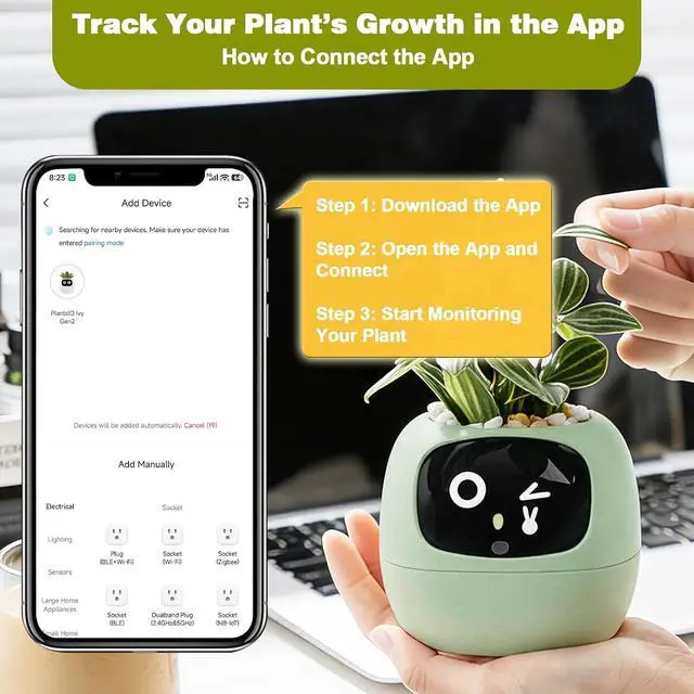 Alt view image 2 of 7 - Smart Plant Pot with Screen, 80ml Self-Watering Planter Green