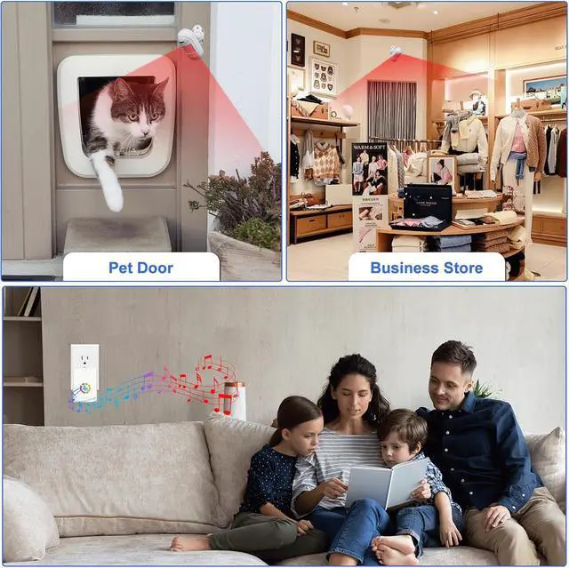 Alt view image 3 of 7 - Wireless Motion Sensor Alarm, Door Buzzer for Business Entry, Entry Alert Chime for Business,48Melodies & 600FT Range, for Home Doorway/Store Entrance/Pet Monitor, 1 PIR Detector + 3 Receiver