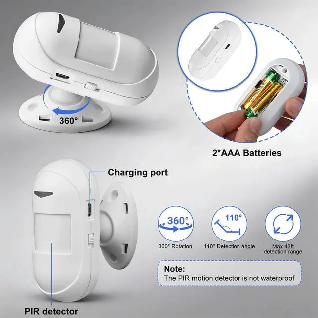 Alt view image 7 of 7 - Wireless Motion Sensor Alarm, Door Buzzer for Business Entry, Entry Alert Chime for Business,48Melodies & 600FT Range, for Home Doorway/Store Entrance/Pet Monitor, 1 PIR Detector + 3 Receiver