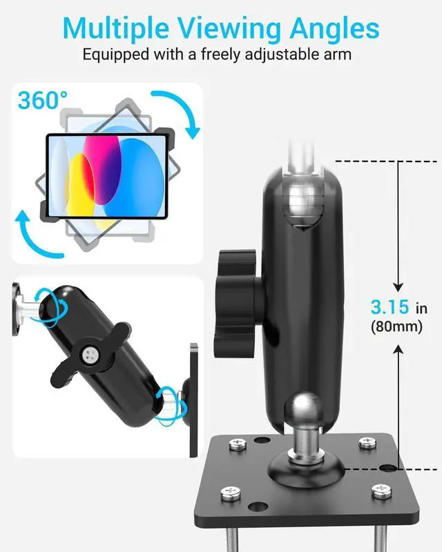 Alt view image 2 of 6 - Metal Lockable Wall Tablet Mount with Adjustable Arm, Anti-Theft Tablet Kiosk Holder for Retail Store, Restaurant, Office Reception & Business POS Display, Fits 7-11" iPad Pro Air Mini