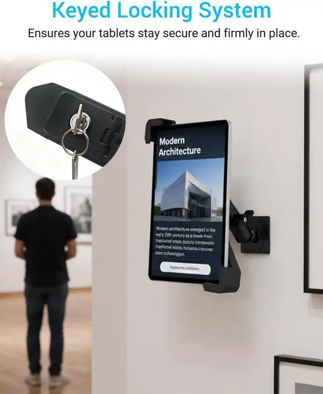 Alt view image 3 of 6 - Metal Lockable Wall Tablet Mount with Adjustable Arm, Anti-Theft Tablet Kiosk Holder for Retail Store, Restaurant, Office Reception & Business POS Display, Fits 7-11" iPad Pro Air Mini