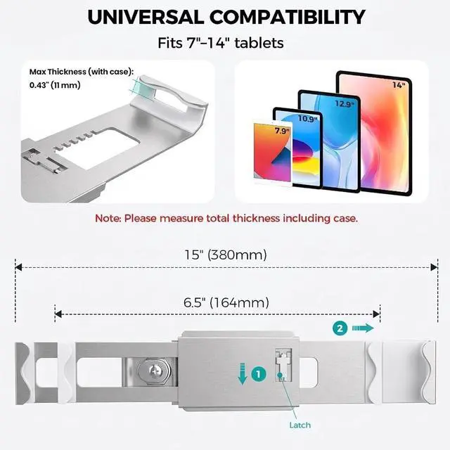 Alt view image 2 of 7 - Anti-Theft Tablet Wall Mount with Key Lock, Full Motion Locking iPad Holder