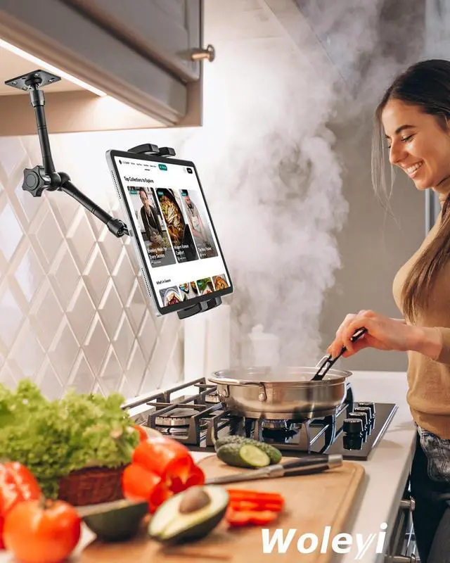 Alt view image 7 of 7 - Metal Tablet Wall Mount Holder with 360° Adjustable Foldable Arm, for iPad Pro Air Mini