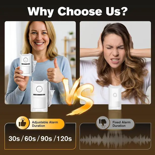 Alt view image 4 of 7 - Wireless Motion Sensor Alarm & Doorbell Chime - AC Plug-in Security Alert with Remote - 90dB Infrared Detector for Business, Office & Garage (1 Motion Alarm + 1 Remote)