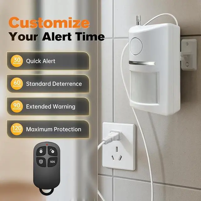 Alt view image 5 of 7 - Wireless Motion Sensor Alarm & Doorbell Chime - AC Plug-in Security Alert with Remote - 90dB Infrared Detector for Business, Office & Garage (1 Motion Alarm + 1 Remote)