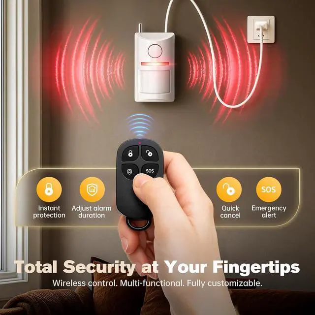 Alt view image 6 of 7 - Wireless Motion Sensor Alarm & Doorbell Chime - AC Plug-in Security Alert with Remote - 90dB Infrared Detector for Business, Office & Garage (1 Motion Alarm + 1 Remote)