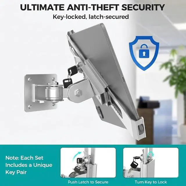Alt view image 3 of 7 - Anti-Theft Tablet Wall Mount with Key Lock, Full Motion Locking iPad Holder