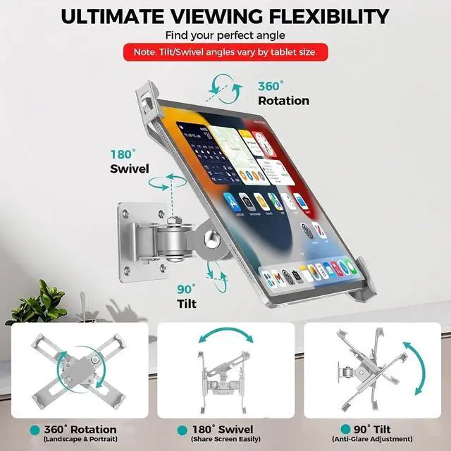 Alt view image 4 of 7 - Anti-Theft Tablet Wall Mount with Key Lock, Full Motion Locking iPad Holder