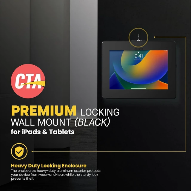 Alt view image 2 of 7 - CTA Anti-Theft Locking Tablet Wall Mount for iPad 10th Gen 10.9-inch Fits iPad 7th/8/9 Gen, iPad Air 4, Galaxy Tab, Lenovo Tab 4, Zebra Tablets & More Black (PAD-PARAW)