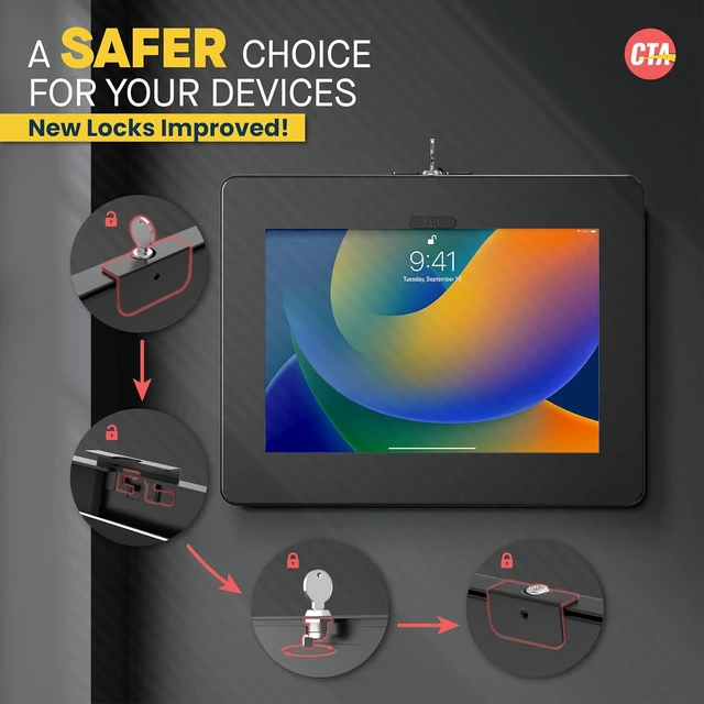Alt view image 3 of 7 - CTA Anti-Theft Locking Tablet Wall Mount for iPad 10th Gen 10.9-inch Fits iPad 7th/8/9 Gen, iPad Air 4, Galaxy Tab, Lenovo Tab 4, Zebra Tablets & More Black (PAD-PARAW)