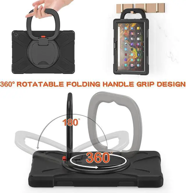 Alt view image 3 of 7 - 360 ° Rotation Portable Case for Fire HD 10 & 10 Plus Tablet11th Generation, 2021 Release Rugged Case Rotating Stand Hand Strap Shoulder Carrying Strap Outdoor Cover (Black)