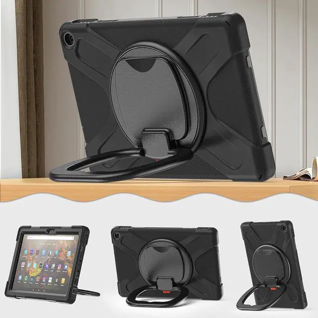 Alt view image 4 of 7 - 360 ° Rotation Portable Case for Fire HD 10 & 10 Plus Tablet11th Generation, 2021 Release Rugged Case Rotating Stand Hand Strap Shoulder Carrying Strap Outdoor Cover (Black)