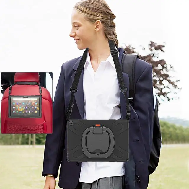 Alt view image 6 of 7 - 360 ° Rotation Portable Case for Fire HD 10 & 10 Plus Tablet11th Generation, 2021 Release Rugged Case Rotating Stand Hand Strap Shoulder Carrying Strap Outdoor Cover (Black)