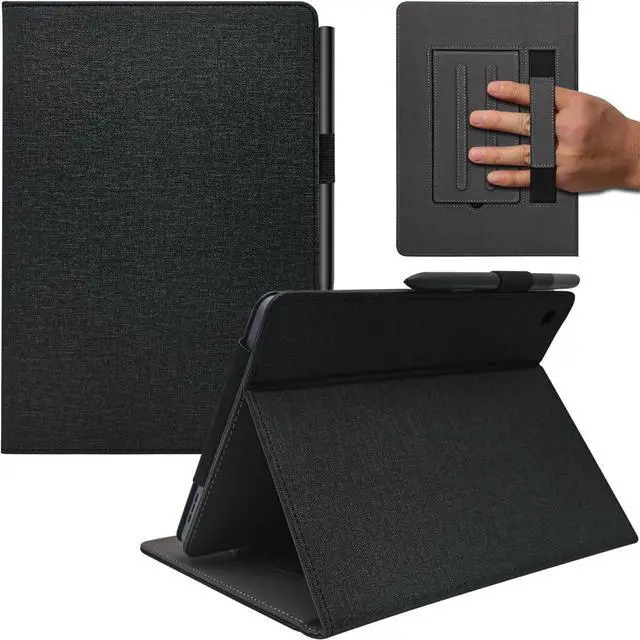 Main image of Hand Strap Case for 10.1" TCL TAB 10 Gen 4 (Model: 8483A) Tablet, PU Leather Bidirectional Multi-Angle Stand Cover with Auto Sleep & Wake/Elastic Pen Holder (Black)