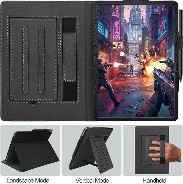 Alt view image 2 of 7 - Hand Strap Case for 10.1" TCL TAB 10 Gen 4 (Model: 8483A) Tablet, PU Leather Bidirectional Multi-Angle Stand Cover with Auto Sleep & Wake/Elastic Pen Holder (Black)