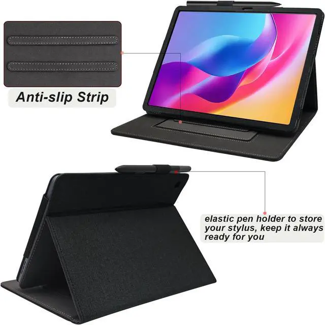 Alt view image 6 of 7 - Hand Strap Case for 10.1" TCL TAB 10 Gen 4 (Model: 8483A) Tablet, PU Leather Bidirectional Multi-Angle Stand Cover with Auto Sleep & Wake/Elastic Pen Holder (Black)