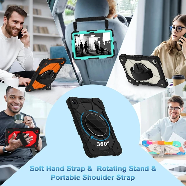 Alt view image 4 of 7 - Case for Galaxy Tab A11 Plus/A9 Plus 11 Inch, Heavy-Duty Shockproof Cover with Screen Protector, 360° Rotating Stand, Hand & Shoulder Strap, Black