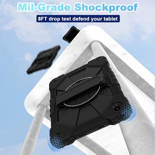 Alt view image 5 of 7 - Case for Galaxy Tab A11 Plus/A9 Plus 11 Inch, Heavy-Duty Shockproof Cover with Screen Protector, 360° Rotating Stand, Hand & Shoulder Strap, Black