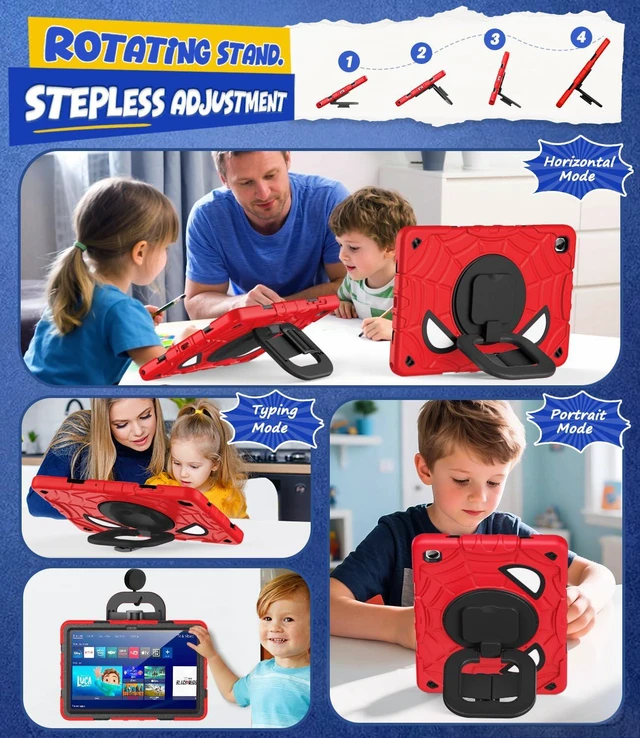 Alt view image 3 of 7 - Case for Samsung Galaxy Tab A11+ / A9+ Plus 11 Inch 2026/2024, Full Protection with Screen Protector & Rotating Stand, Hand/Shoulder Strap, Red+Black