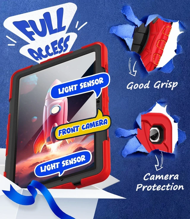 Alt view image 7 of 7 - Case for Samsung Galaxy Tab A11+ / A9+ Plus 11 Inch 2026/2024, Full Protection with Screen Protector & Rotating Stand, Hand/Shoulder Strap, Red+Black