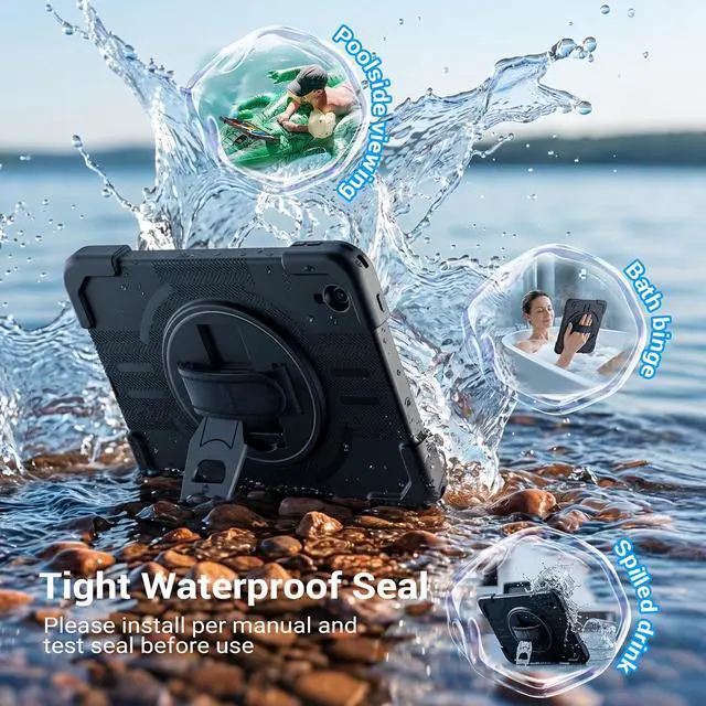 Alt view image 3 of 7 - Designed for iPad A16 Case Rotating Kickstand Waterproof for iPad 10th &A16
