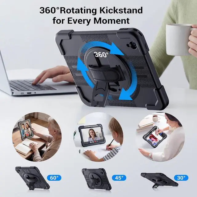 Alt view image 5 of 7 - Designed for iPad A16 Case Rotating Kickstand Waterproof for iPad 10th &A16