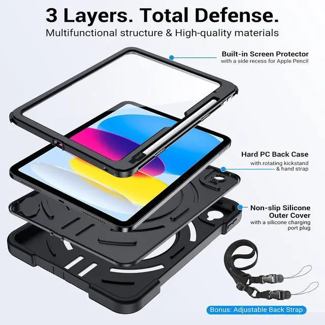 Alt view image 6 of 7 - Designed for iPad A16 Case Rotating Kickstand Waterproof for iPad 10th &A16