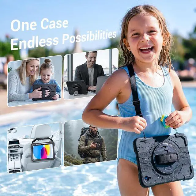 Alt view image 7 of 7 - Designed for iPad A16 Case Rotating Kickstand Waterproof for iPad 10th &A16