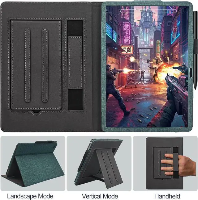 Alt view image 2 of 7 - Hand Strap Case for 10.1" TCL TAB 10 Gen 4 (Model: 8483A) Tablet, PU Leather Bidirectional Multi-Angle Stand Cover with Auto Sleep & Wake/Elastic Pen Holder (Sage Green)