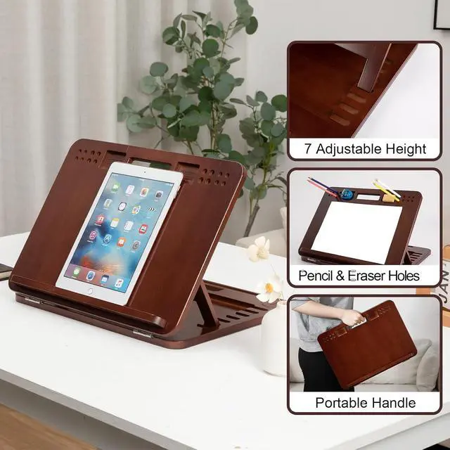 Alt view image 6 of 6 - Bamboo Tabletop Easel, 6-Angle Drawing Board for Desk and Lap