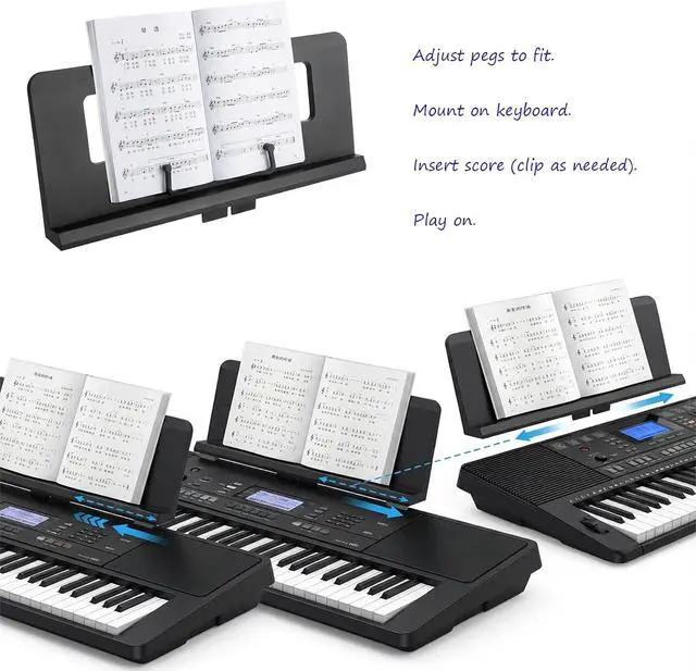 Alt view image 4 of 6 - Adjustable Pin Music Stand with Removable Piano Key Stickers,Fits Multiple Electronic Pianos&Keyboards,Built-in Stowable Sheet Clip