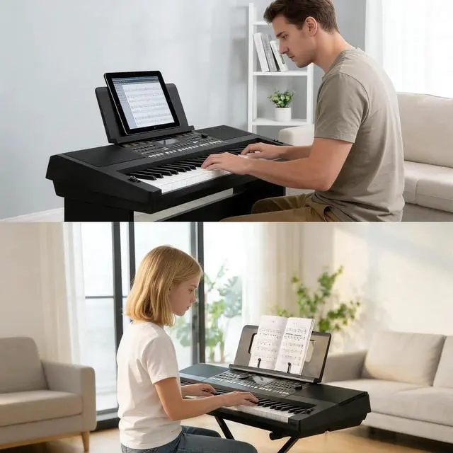 Alt view image 6 of 6 - Adjustable Pin Music Stand with Removable Piano Key Stickers,Fits Multiple Electronic Pianos&Keyboards,Built-in Stowable Sheet Clip