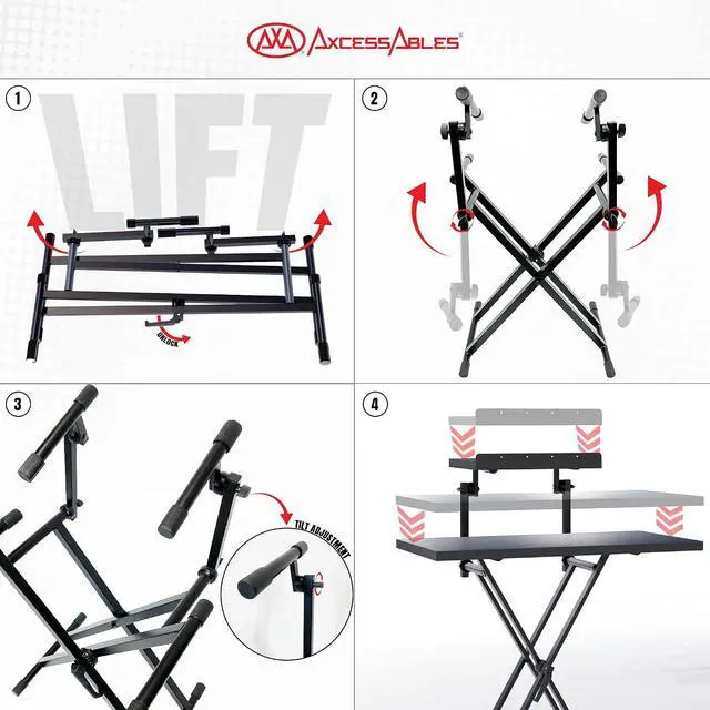 Alt view image 6 of 7 - AxcessAbles Portable Two-Tier DJ Table Stand