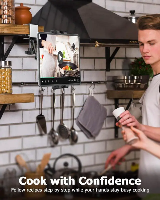 Alt view image 2 of 7 - Kitchen Tablet Holder, Under Cabinet iPad Mount - Easy Install & Sturdy