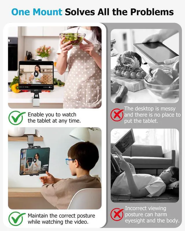 Alt view image 6 of 7 - Kitchen Tablet Holder, Under Cabinet iPad Mount - Easy Install & Sturdy