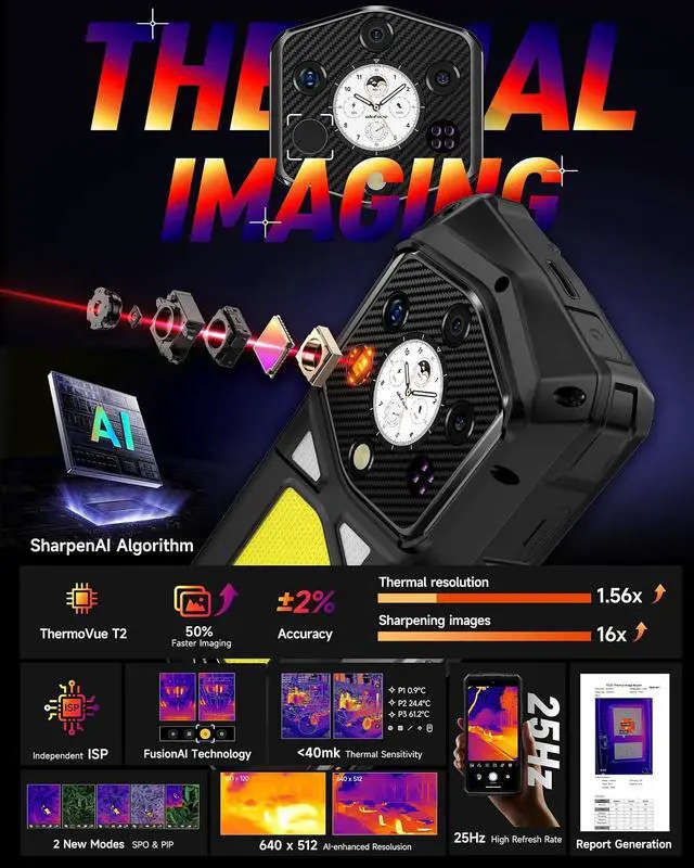Alt view image 2 of 7 - Armor 29 Pro Thermal, 5G AI Rugged Phone, 32GB+512GB/2TB, MTK Dimensity 7400, 6.67" AMLOED Dual Screen, 64MP+50MP+50MP Real Camera, 21200mAh/120W, 1000LM LED Light, Widevine L1, Android 15